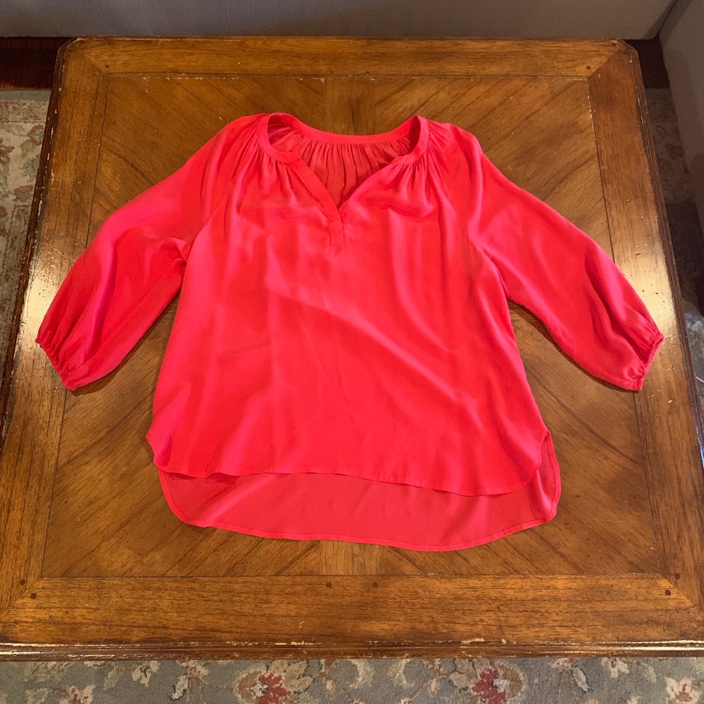 Salmon Flowy V-Neck Blouse